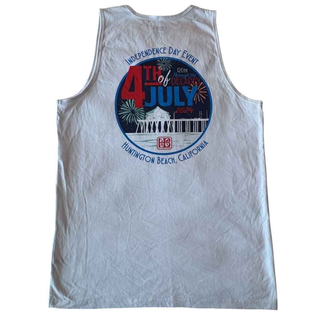 NWT Huntington Beach Surf & Sport HSS 4th of July Tank Top‎ Medium White Graphic